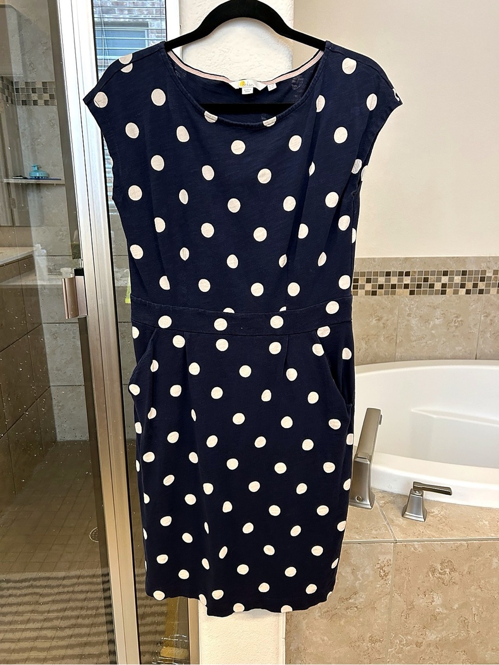 Boden Navy Polka-Dot Short-Sleeve Dress — US 8R